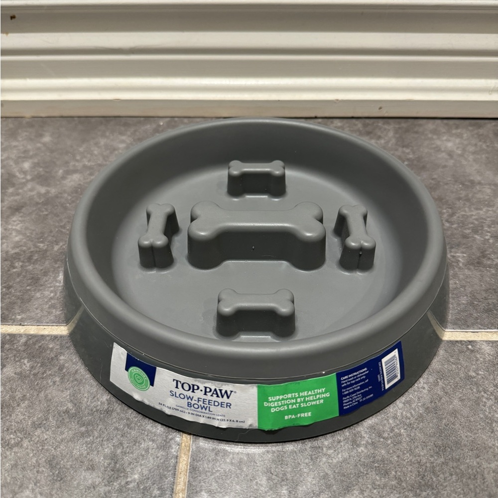 Top Paw Gray Slow Feeder Dog Bowl